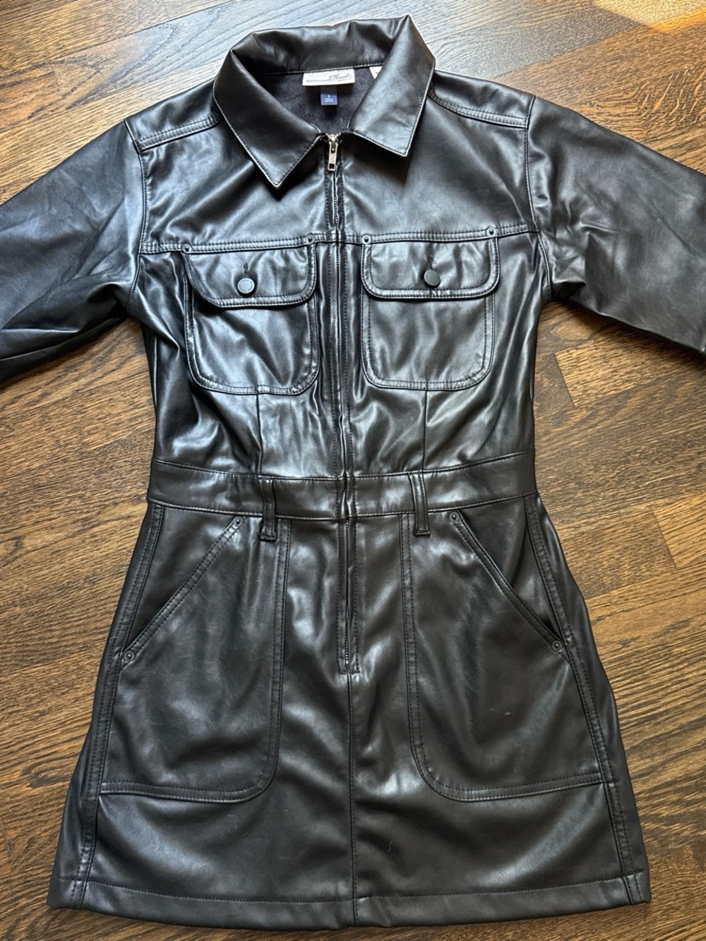 Universal Thread Black Faux Leather Zip-Front Jacket Dress